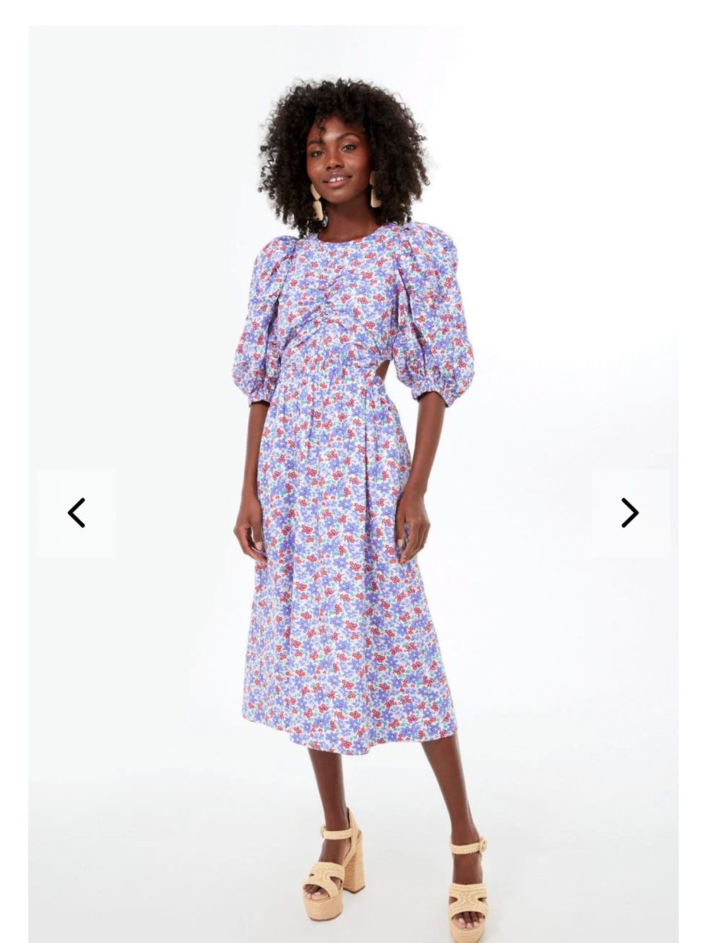 TUCKERNUCK SEA NEW YORK BLUE PEGGY FLORAL PUFF SLEEVE CUT OUT DRESS Sz L NEW